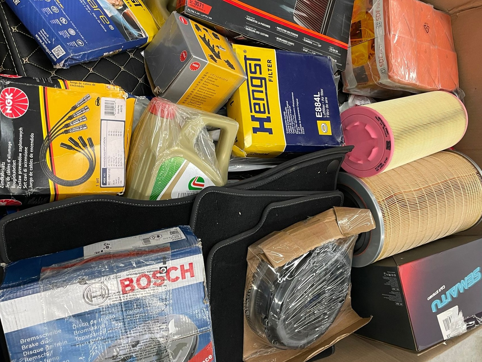 Bosch Brake Pads, Hengst Filter, NGK Spark Plugs, Semaitu Product, Seat Covers, Air Filters, Oil Container and more