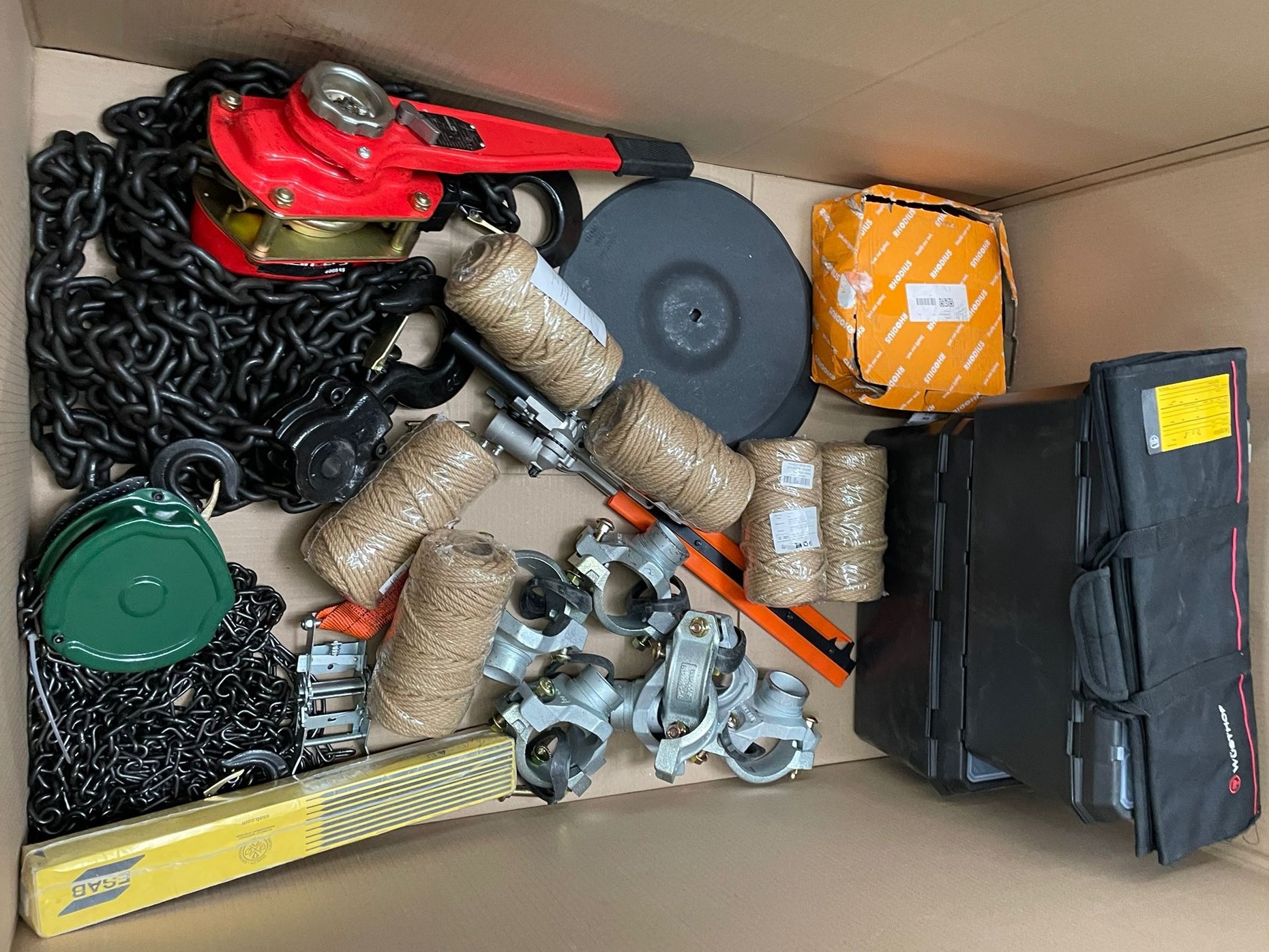 Twine Rolls, Chains, Clamps, Toolboxes, Ratchet Straps, Measuring Stick and more