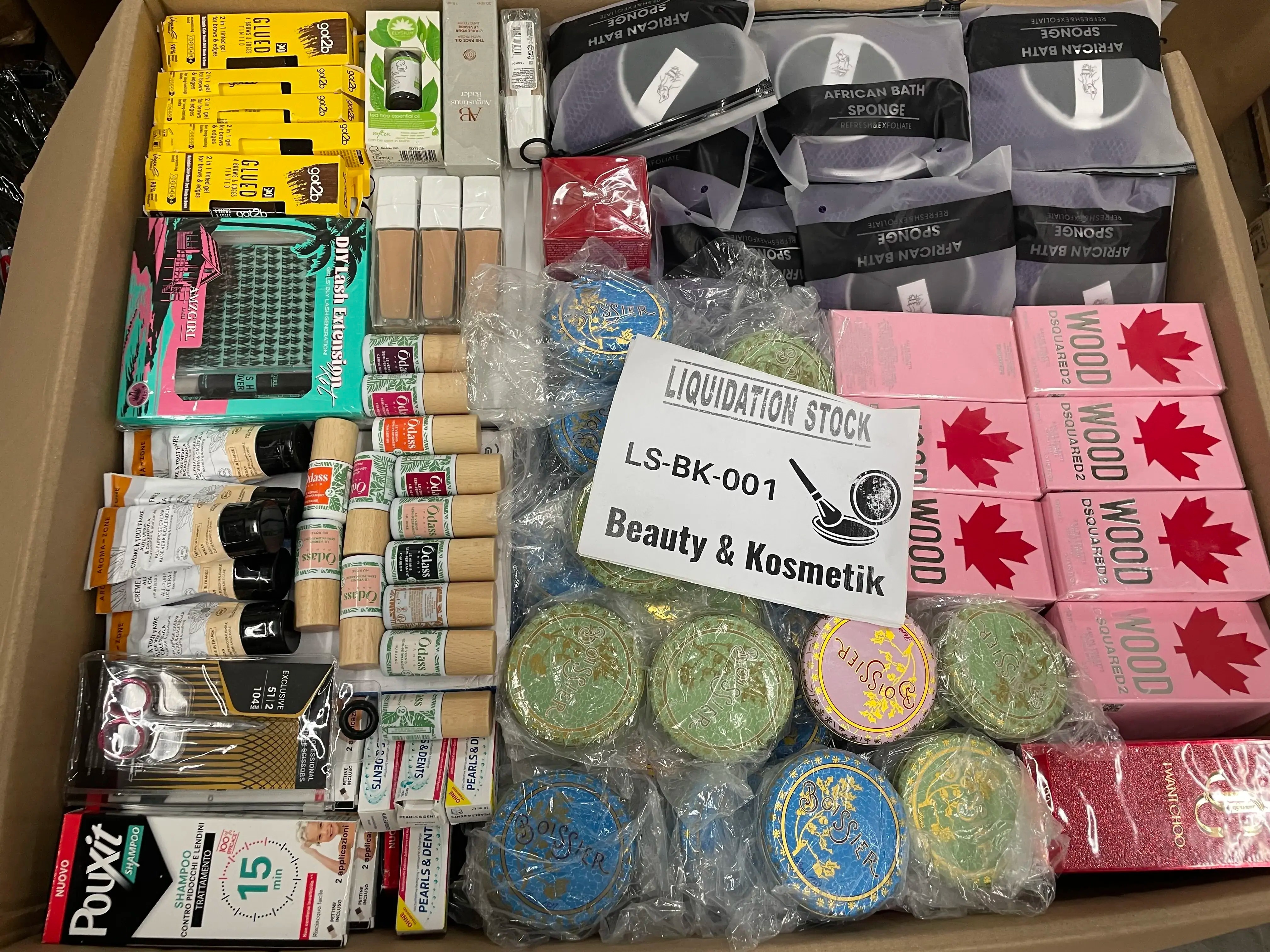 Pouxit Shampoo, Odass Glue, African Bath Sponges, Scissors, Toothpaste, Cream Tubes, Soap Bars, SJR Cream, Wood Soap