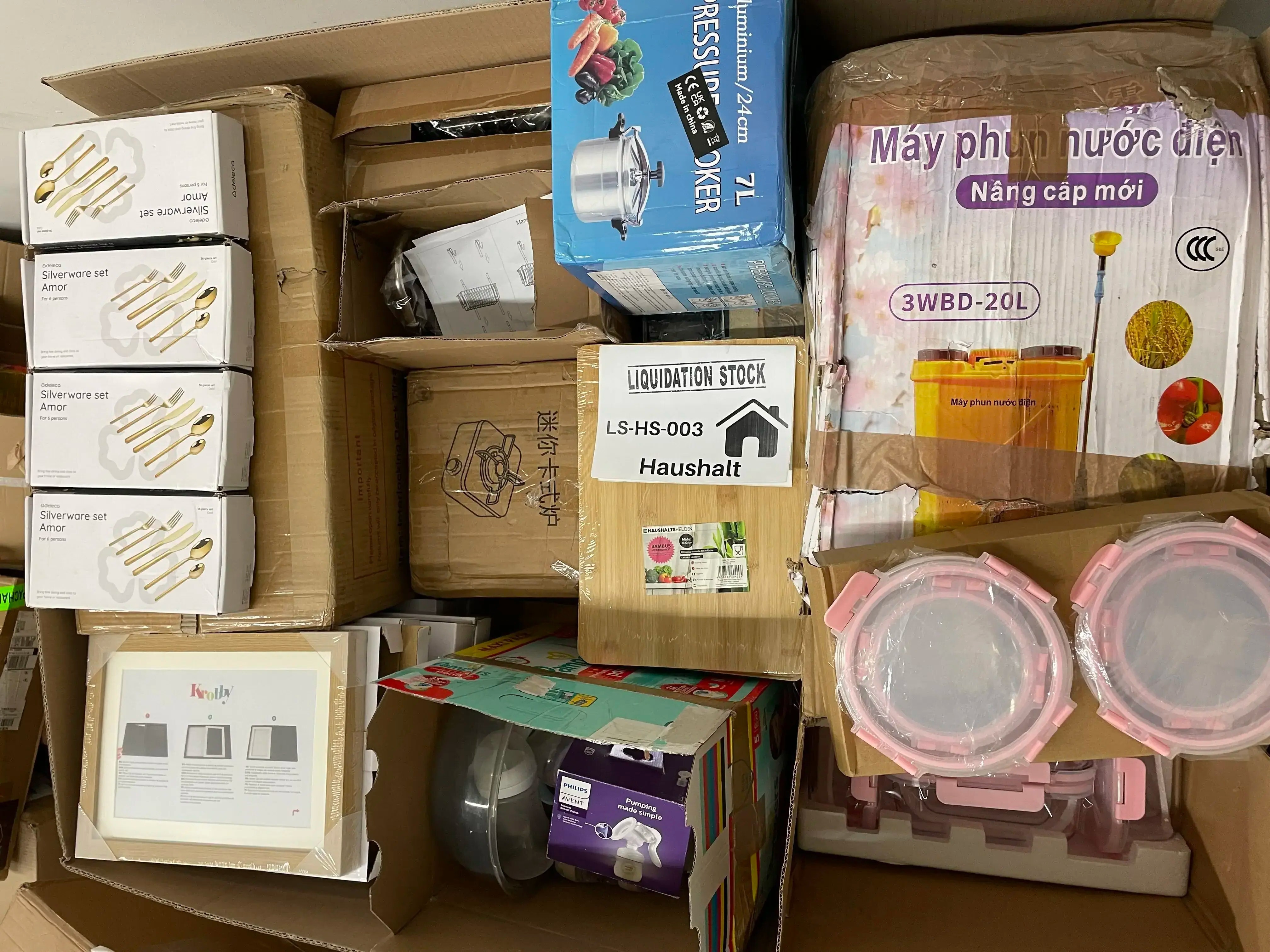 Food Containers, Mop, Pressure Cooker, Silverware Sets, Picture Frame and more