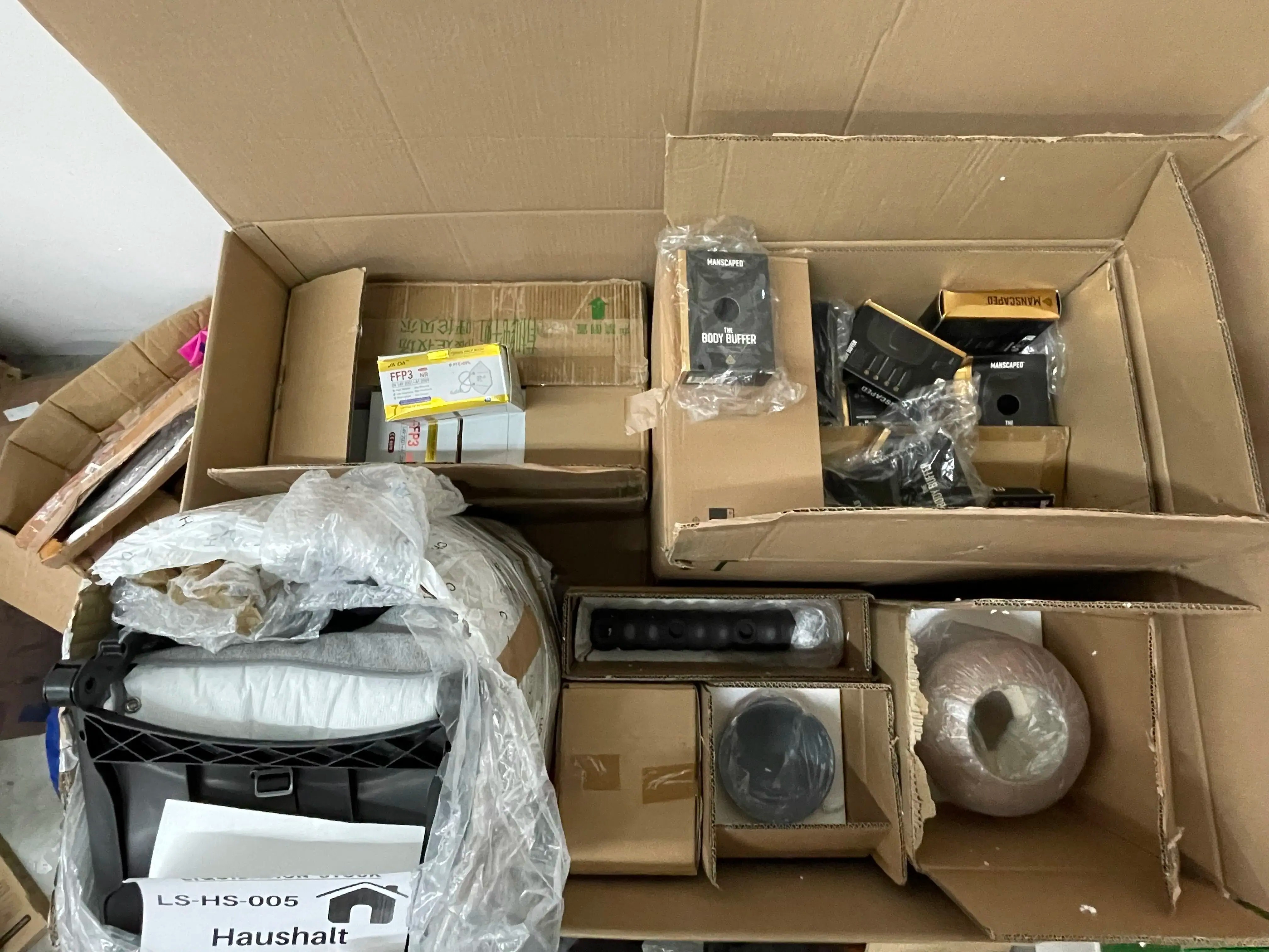 35x Manscaped Body Buffer, 16 Box Face Masks, Home Accessories and more