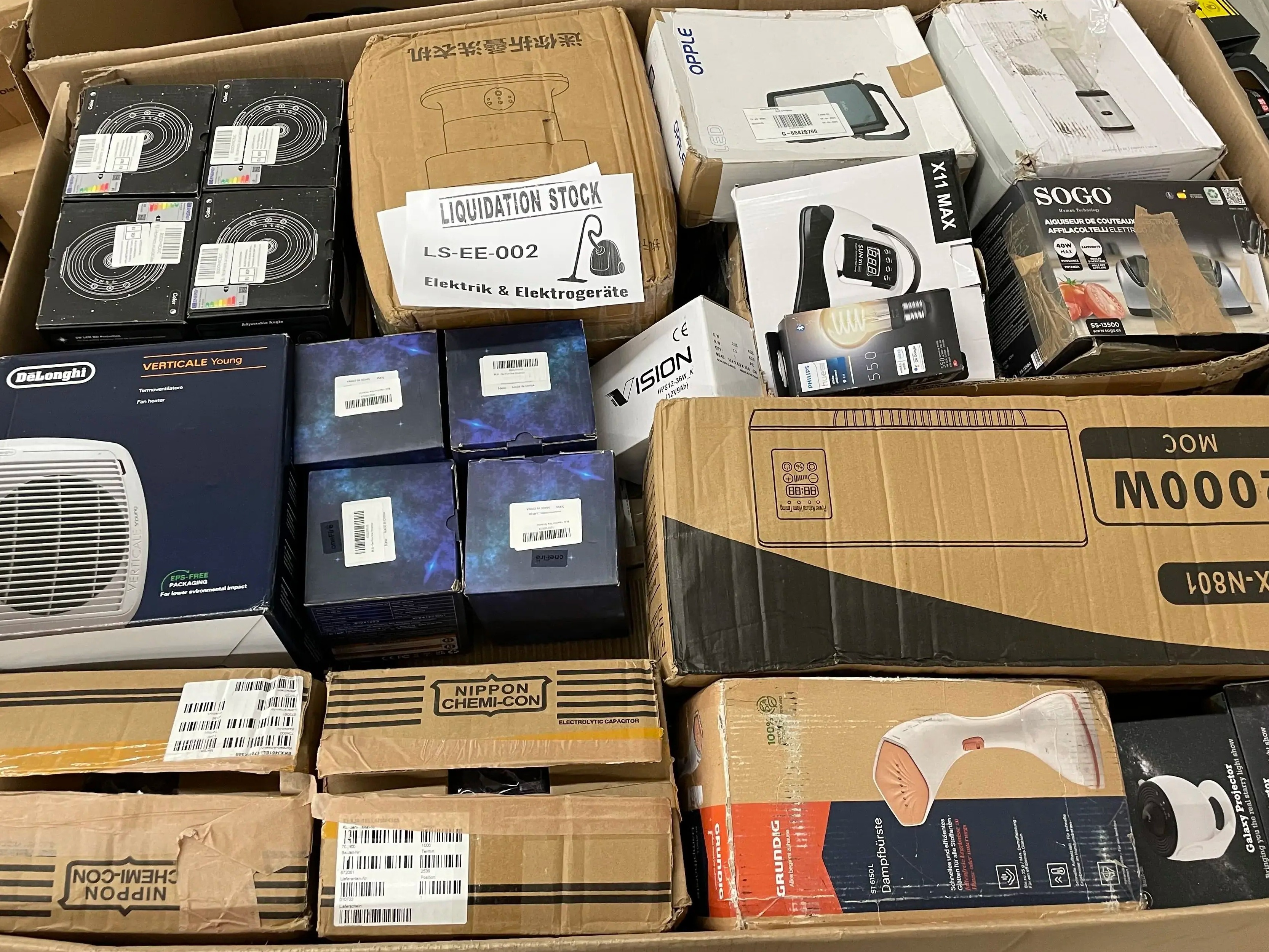 Grundig Back Massager, DeLonghi Heater, Sogo Kettle, Nippon Capacitors, Fans, Coffee Makers and more