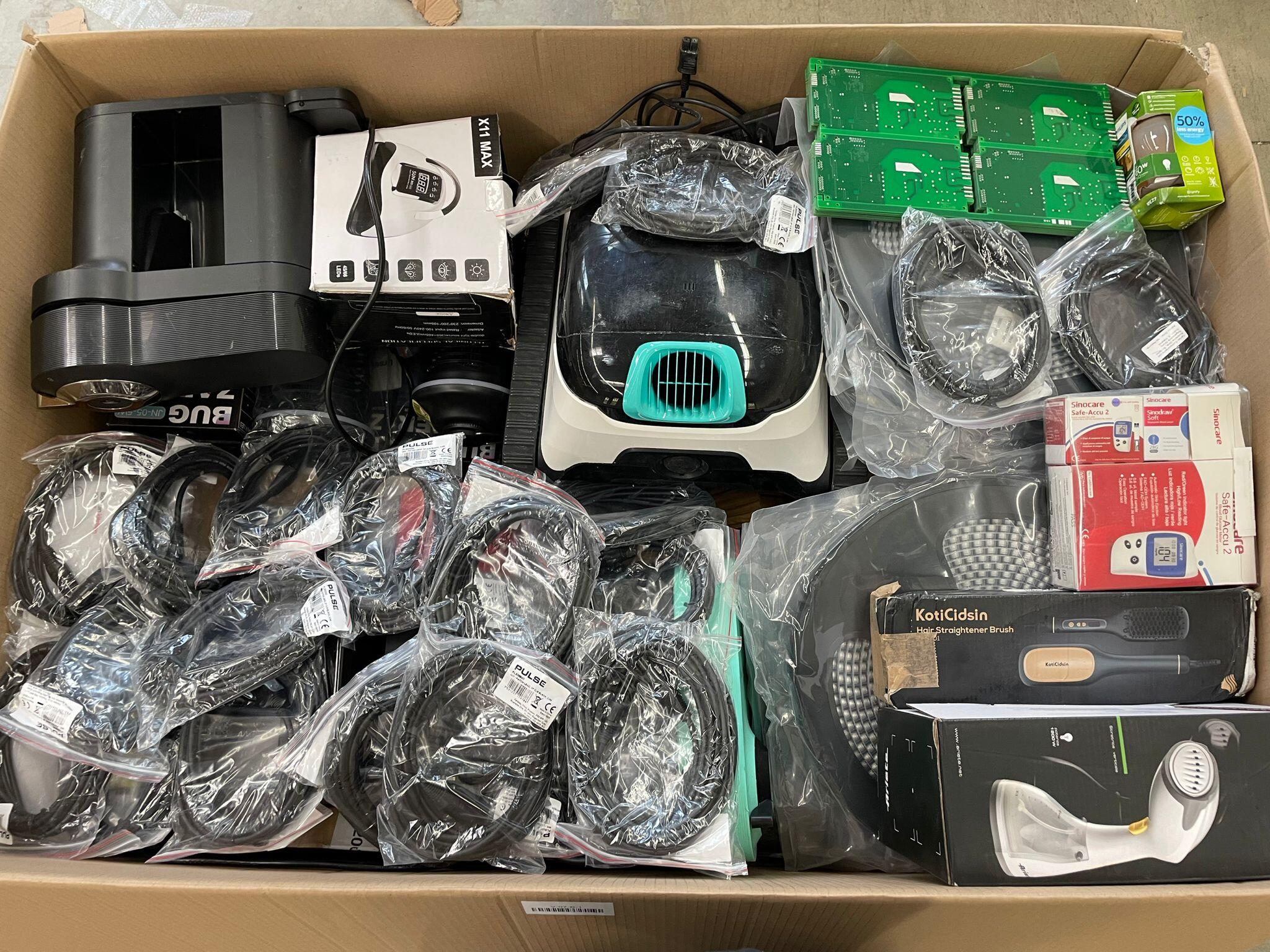 Kabel, KotiCidsin Haarglätterbürste, Sinocare Blutzuckermessgerät, Kabel, Leiterplatten, Dampfgarer, Kaffeemaschine und mehr
